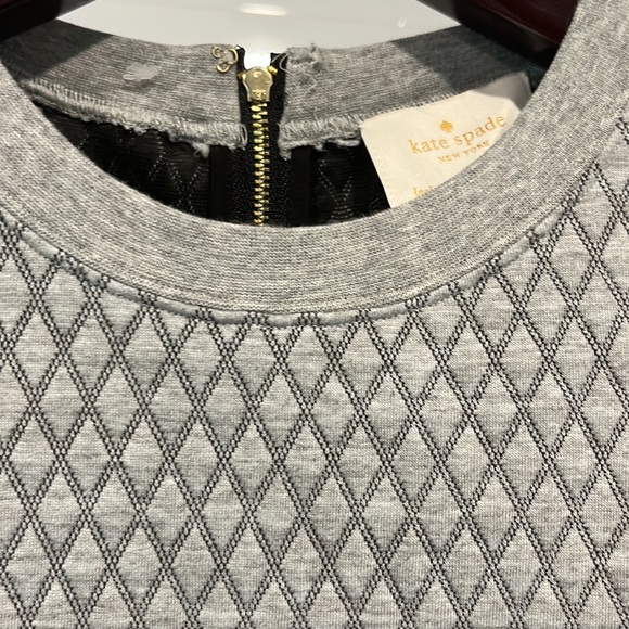 KATE SPADE Grey Diamond Quilted Crew Neck Ruffle Hem Drop Waist Dress - Picture 9 of 15